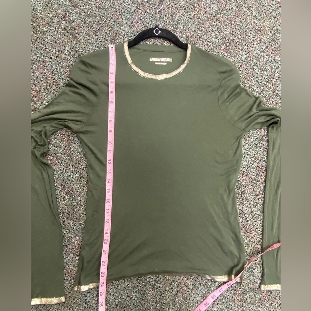 Zadig & Voltaire Willy Gold Long-Sleeve Tee Olive Size Small - Picture 5 of 12
